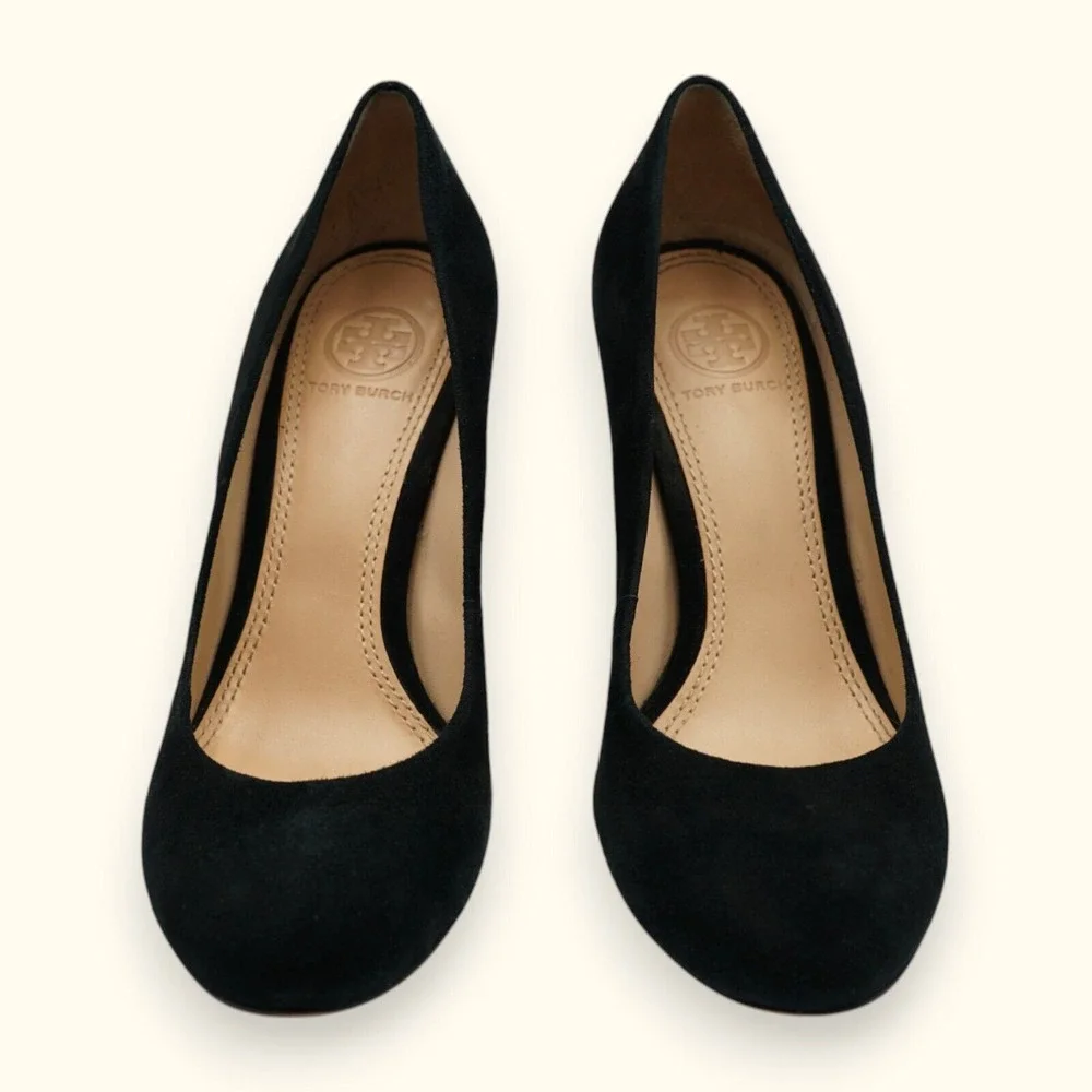 Tory Burch Astoria Wedge Lancaster Suede Shoes Size‎ 6M ~ Heel 3.5